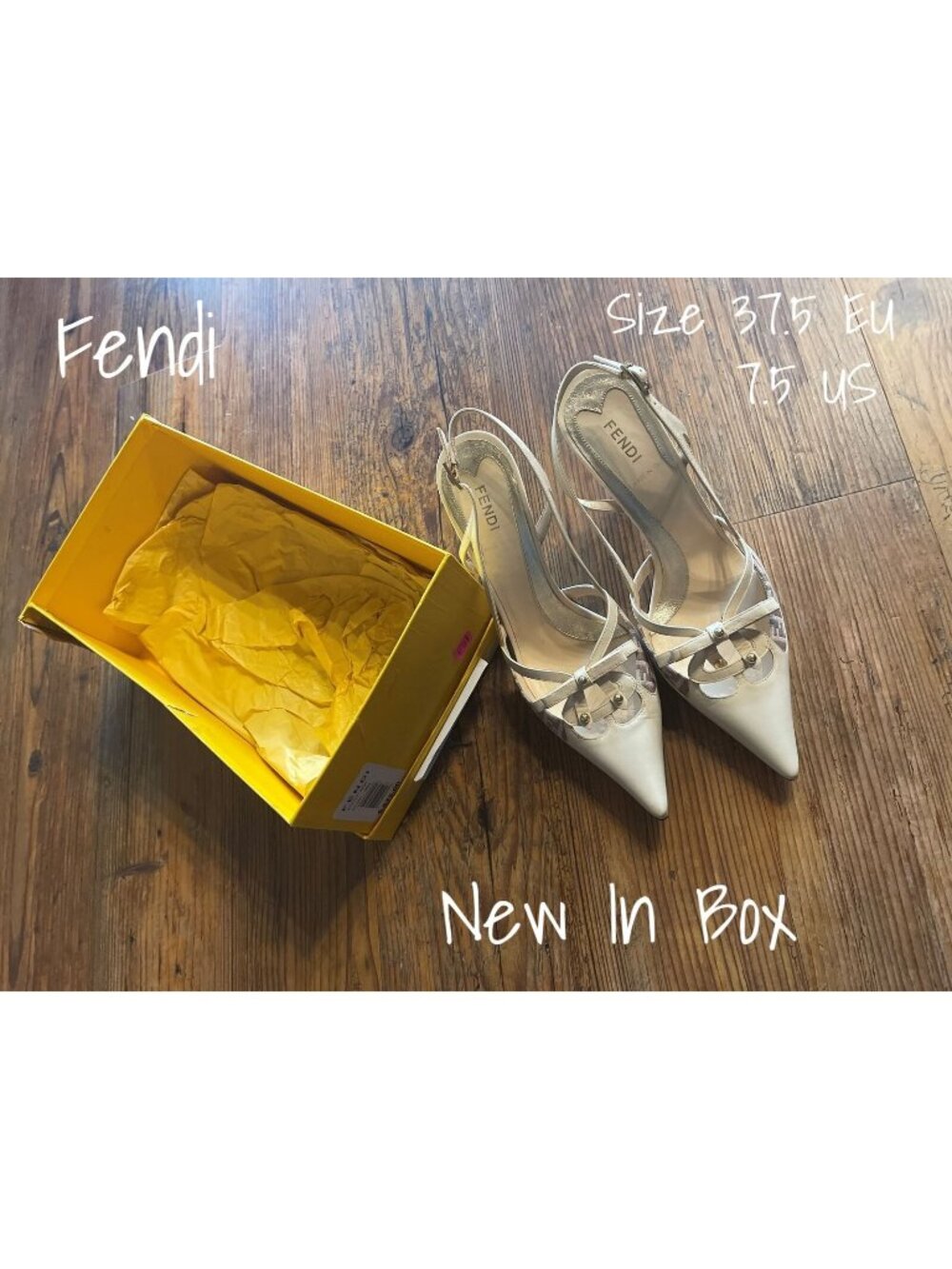 Fendi Tan Slingback Sandal High Heels Size 37.5 EU 7.5 US - New In Box - Picture 1 of 7